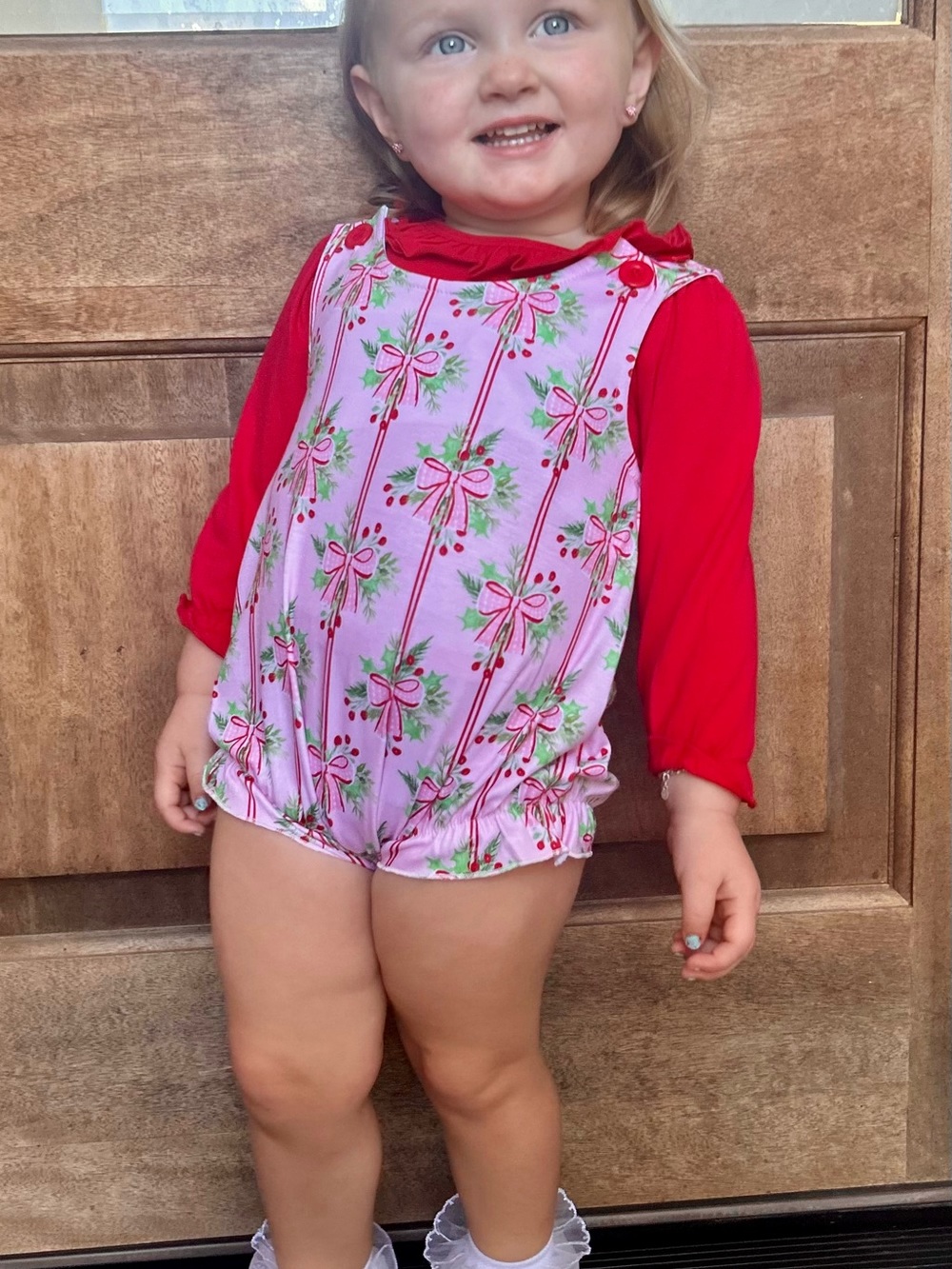 Christmas Holly Bubble- with ruffle long sleeve